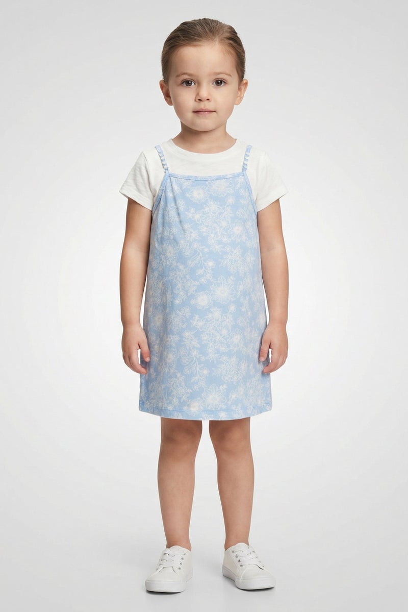 Bearpaw Toddlers Girl 2 Pieces Floral Print T-Shirt And Dress Set, Multicolor - Image 1