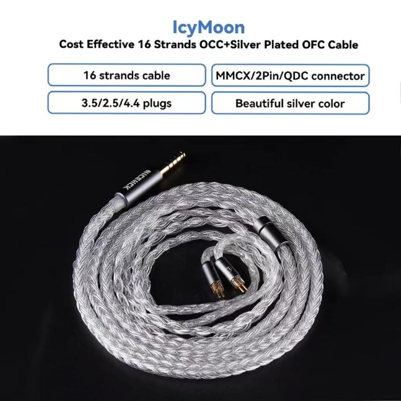 NICEHCK IcyMoon IEM Cable, 16 Core OCC+Silver Plated OFC Upgrade Cable,SPC in Ear Monitor Cable, Earphones Cables with 3.5/4.4mm Plug for ZS10 PRO 2 AS10 PRO ZSN PRO X EM6L (3.5mm with 0.78 2Pin) - Image 2