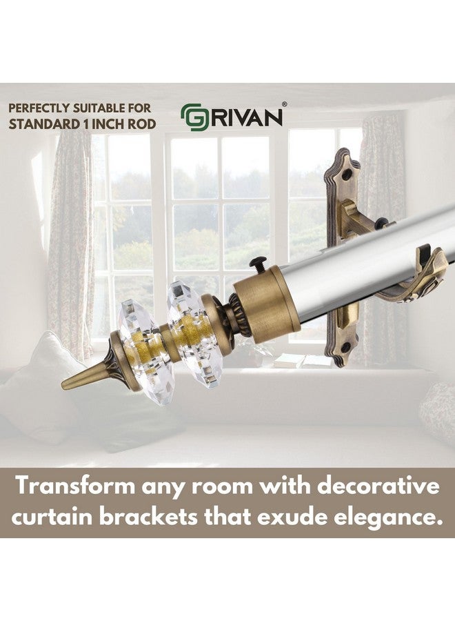 GRIVAN GRIVAN Aluminium Double Diamond Curtain Brackets Parda Holders with Jaguar Support Fittings 1 Inch Rod Pocket Finials Designer Door and Window (Antique Pair of 6)  - Image 5