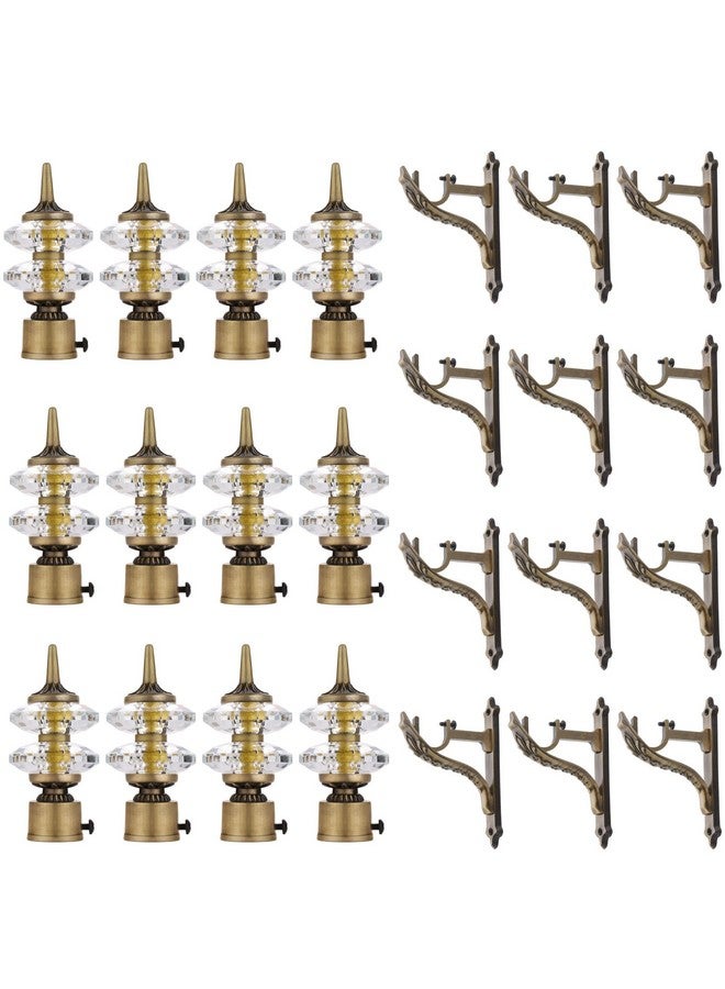 GRIVAN GRIVAN Aluminium Double Diamond Curtain Brackets Parda Holders with Jaguar Support Fittings 1 Inch Rod Pocket Finials Designer Door and Window (Antique Pair of 6)  - Image 1