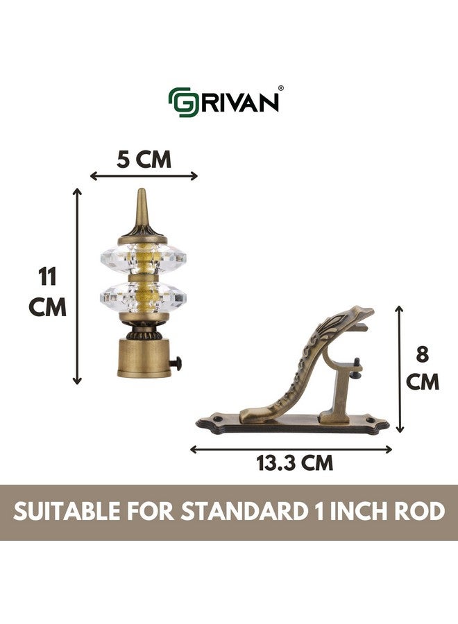GRIVAN GRIVAN Aluminium Double Diamond Curtain Brackets Parda Holders with Jaguar Support Fittings 1 Inch Rod Pocket Finials Designer Door and Window (Antique Pair of 6)  - Image 4