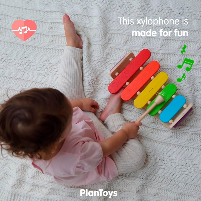PlanToys® Wooden Oval Xylophone for Toddlers | Eco-Friendly Musical Toy with 5 Colorful Keys | Develops Coordination, Auditory & Motor Skills | Safe & Non-Toxic Toy for Kids Ages 12 Months+ - Image 4