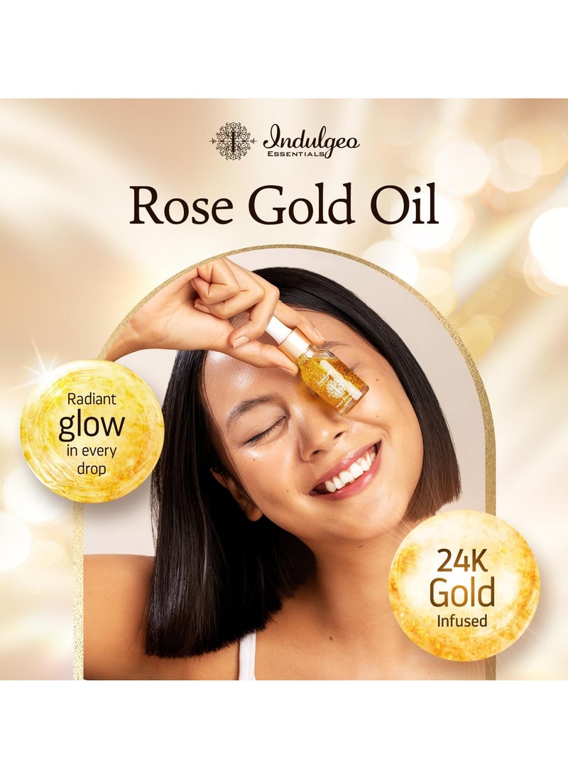 Indulgeo ESSENTIALS Indulgeo Essentials Rose Gold Beauty Oil 24K Gold Infused Makeup Face Primer Lightweight Anti Ageing Instant Glow Serum  - Image 2
