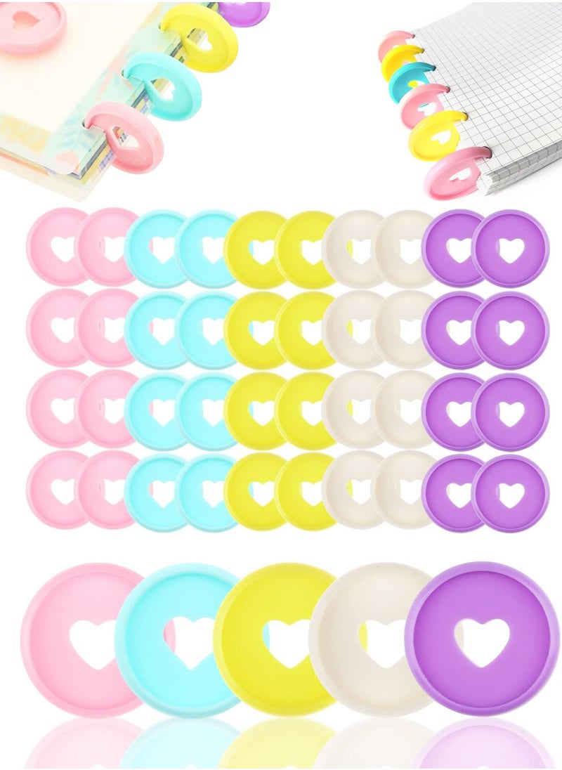 SYOSI 50Pcs Disc Binding Rings Multicolor Heart Plastic Binder Book Keychain Flexible for Scrapbooking Planners Cards Document Stack Calender Organization School Home Use 5 Colors 35mm  - Image 1
