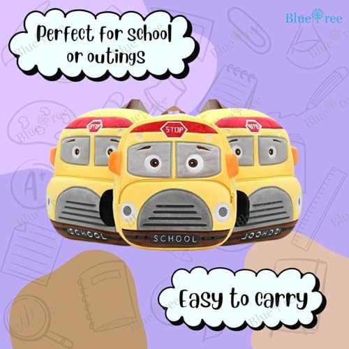 blue tree School Bag for Cute Kids for (1-6 Years), Nursery Soft Plush Yellow School Bus Bag for Toddlers, Mini Cartoon Backpack for Boys and Girls - Image 5