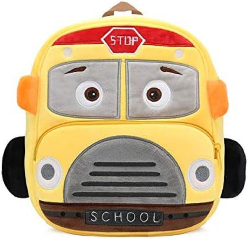 blue tree School Bag for Cute Kids for (1-6 Years), Nursery Soft Plush Yellow School Bus Bag for Toddlers, Mini Cartoon Backpack for Boys and Girls - Image 1