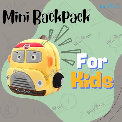 blue tree School Bag for Cute Kids for (1-6 Years), Nursery Soft Plush Yellow School Bus Bag for Toddlers, Mini Cartoon Backpack for Boys and Girls - Image 2