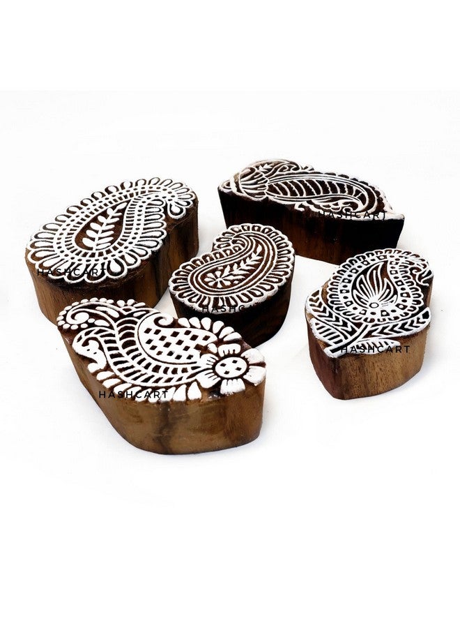 Hashcart | Set of 5 | Wooden Paisley Design Blocks for Printing Saree Border | Scrapbooking | Kids | Textile | Paper | Stamps for Dresses Printing & Designing - Image 1