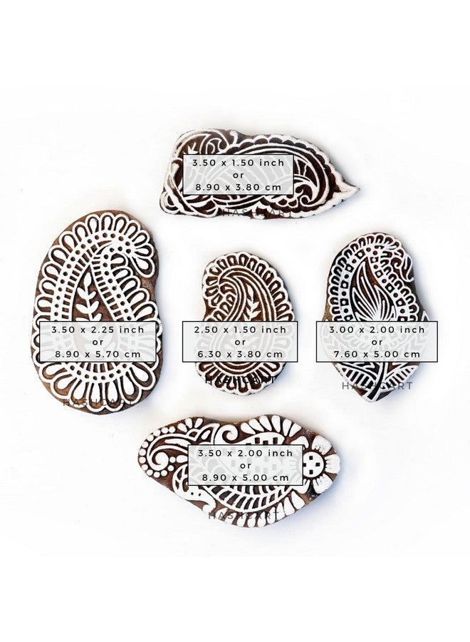 Hashcart | Set of 5 | Wooden Paisley Design Blocks for Printing Saree Border | Scrapbooking | Kids | Textile | Paper | Stamps for Dresses Printing & Designing - Image 3