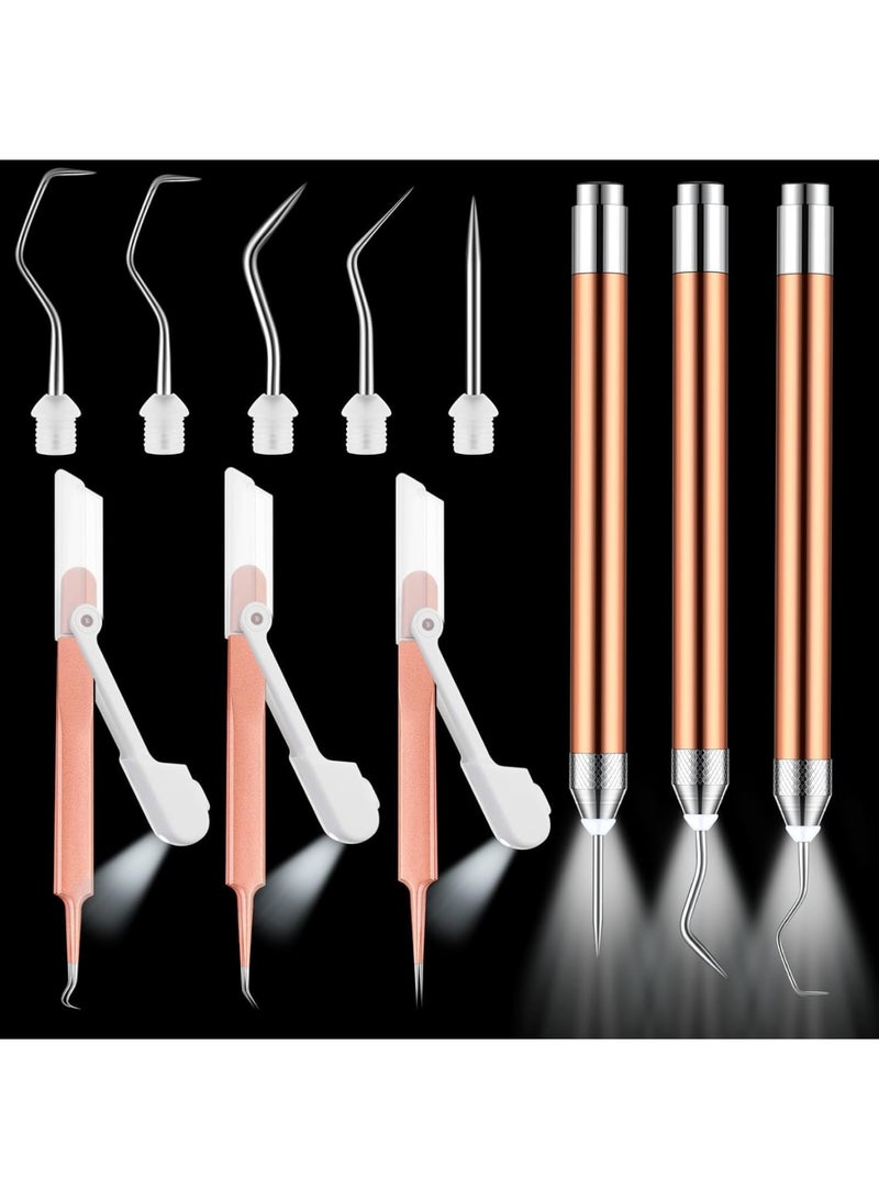 SOLARAE LED Weeding Tools for Vinyl, 6 Pcs Retractable Pen and Tweezers for Removing Tiny Vinyl Paper and Iron on Projects Cuts for Weeding DIY Craft - Image 1