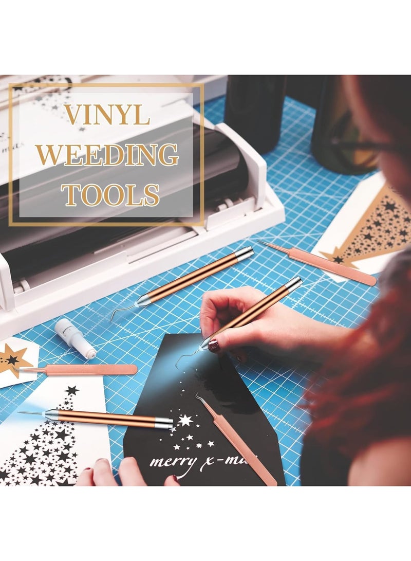 SOLARAE LED Weeding Tools for Vinyl, 6 Pcs Retractable Pen and Tweezers for Removing Tiny Vinyl Paper and Iron on Projects Cuts for Weeding DIY Craft - Image 2