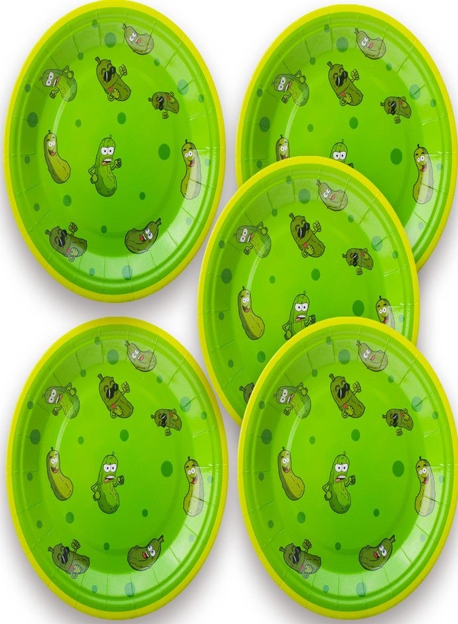 Pandecor 20 Pieces 7 inches Disposable Paper Pickle Plates and 20 Pieces Napkins,Birthday Cucumber Party Cake Plates and Napkins,Cartoon Pickles Theme Party Decorations - Image 4