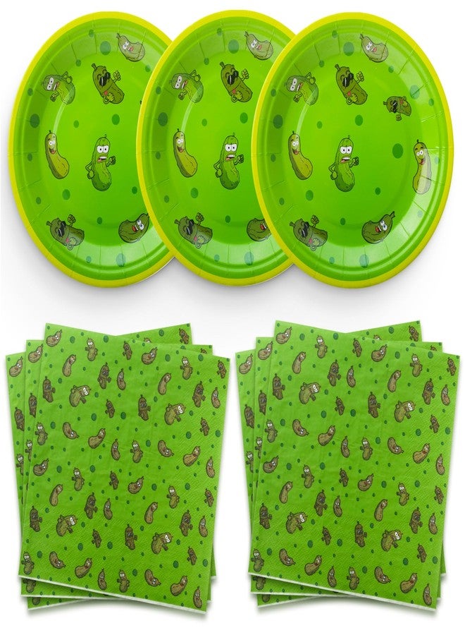 Pandecor 20 Pieces 7 inches Disposable Paper Pickle Plates and 20 Pieces Napkins,Birthday Cucumber Party Cake Plates and Napkins,Cartoon Pickles Theme Party Decorations - Image 1