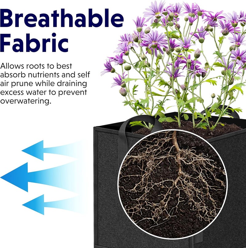 iPower GLGROWBAGCUBIC3X5V1 5 Pack 3 Gallon Square Grow Bags Thickened Fabric Pots with Handles and Stick Holders for Poles Black - Image 3