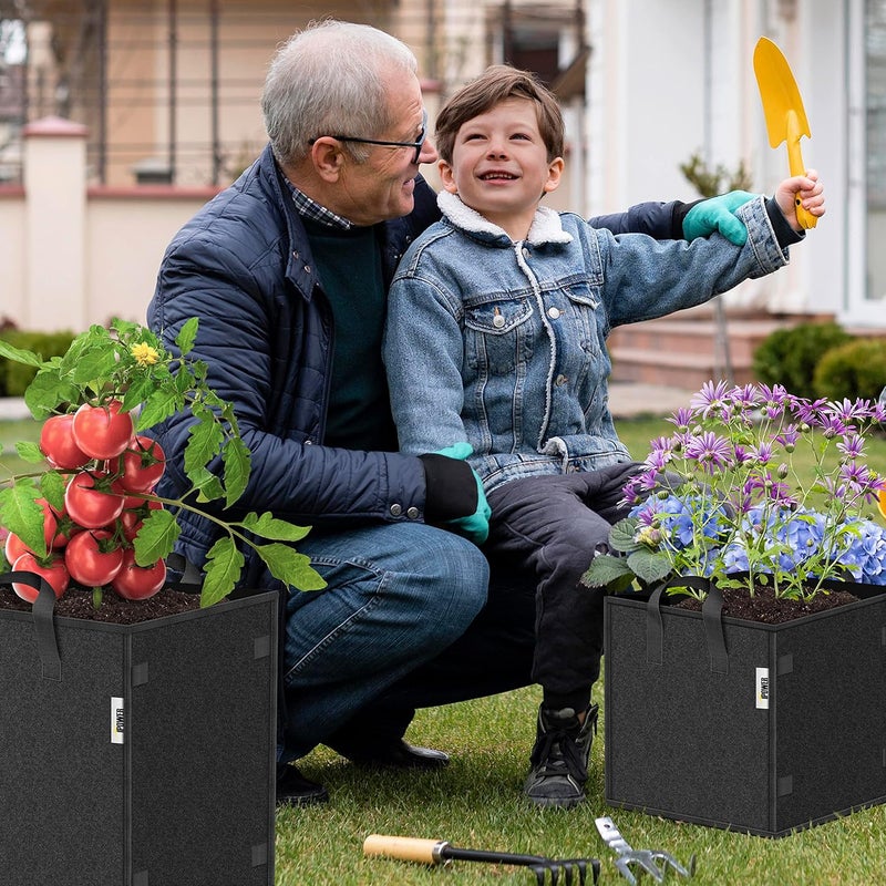 iPower GLGROWBAGCUBIC3X5V1 5 Pack 3 Gallon Square Grow Bags Thickened Fabric Pots with Handles and Stick Holders for Poles Black - Image 5