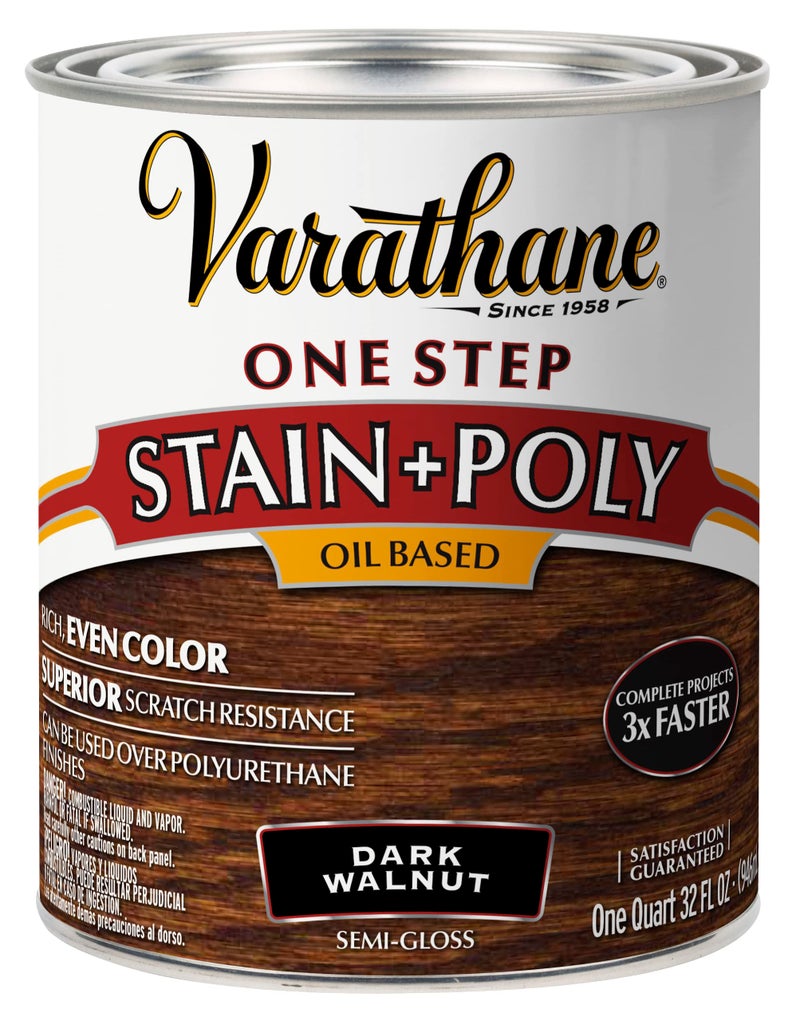 Varathane 225250H Oil-Based One Step Stain + Poly, Quart, Dark Walnut
