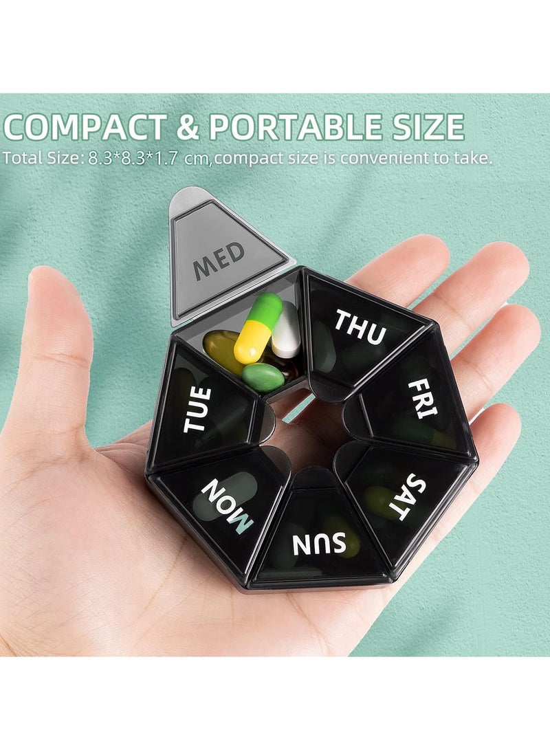 Bukela Weekly Pill Organizer, Portable Pocket Travel Pill Box with Compartments, Pill Box and Vitamins, 7-Sided Pill Organizer for Cod Liver Oil and Supplement Storage, Black  - Image 2