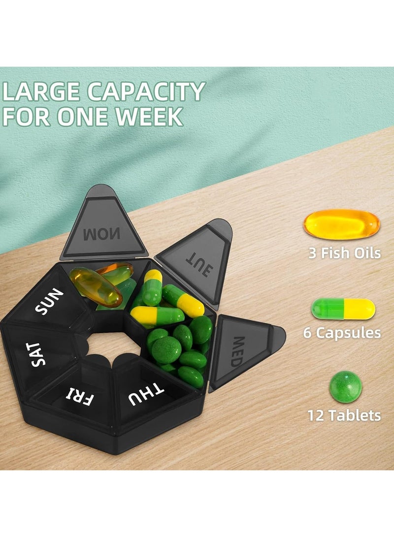 Bukela Weekly Pill Organizer, Portable Pocket Travel Pill Box with Compartments, Pill Box and Vitamins, 7-Sided Pill Organizer for Cod Liver Oil and Supplement Storage, Black  - Image 3