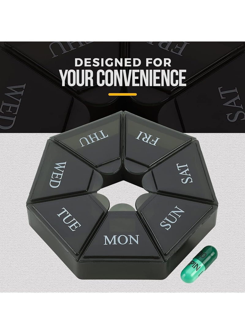 Bukela Weekly Pill Organizer, Portable Pocket Travel Pill Box with Compartments, Pill Box and Vitamins, 7-Sided Pill Organizer for Cod Liver Oil and Supplement Storage, Black  - Image 4