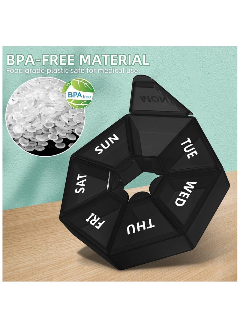Bukela Weekly Pill Organizer, Portable Pocket Travel Pill Box with Compartments, Pill Box and Vitamins, 7-Sided Pill Organizer for Cod Liver Oil and Supplement Storage, Black  - Image 5