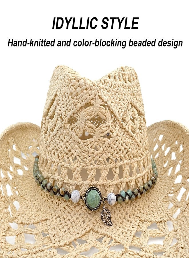 RainFlowwer Turquoise Beaded Cowboy Hat Bands for Men Women Western/Fedora/Panama Hat Belts Cowgirl Hatbands Cowboy Supply Hand Made Replacement - Image 5