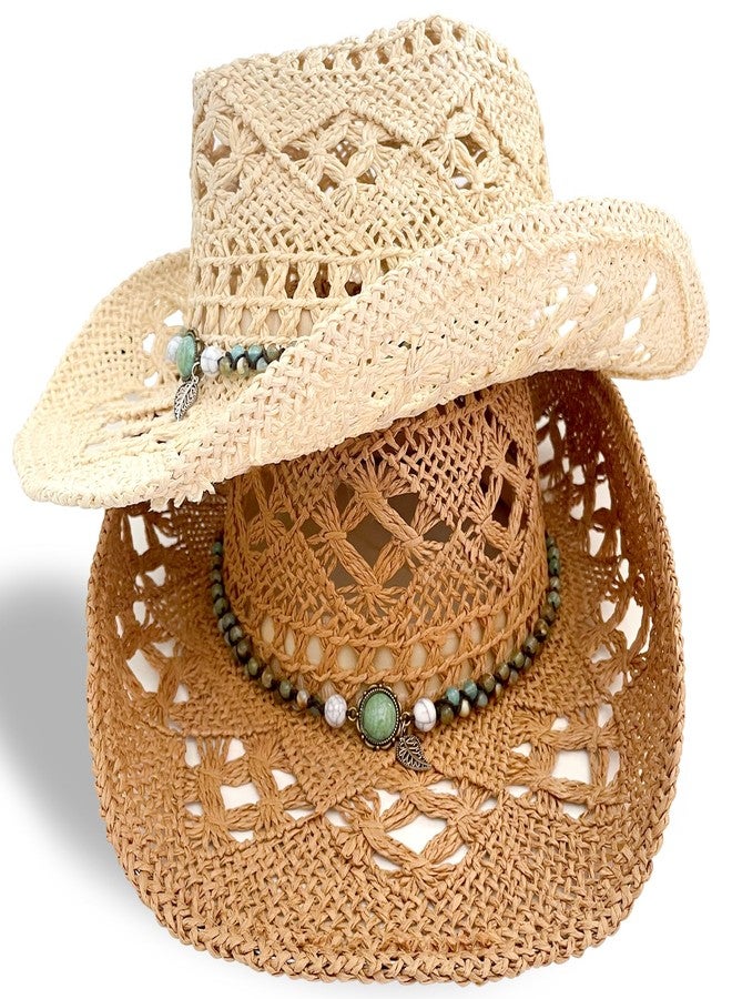 RainFlowwer Turquoise Beaded Cowboy Hat Bands for Men Women Western/Fedora/Panama Hat Belts Cowgirl Hatbands Cowboy Supply Hand Made Replacement - Image 2