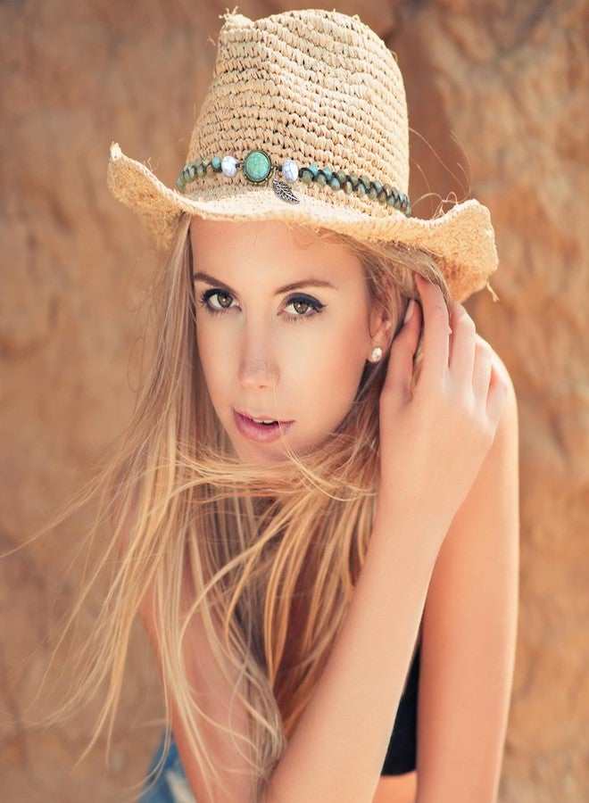 RainFlowwer Turquoise Beaded Cowboy Hat Bands for Men Women Western/Fedora/Panama Hat Belts Cowgirl Hatbands Cowboy Supply Hand Made Replacement - Image 3