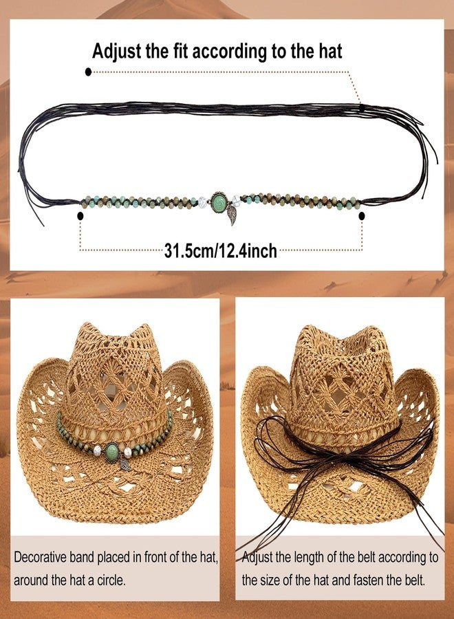 RainFlowwer Turquoise Beaded Cowboy Hat Bands for Men Women Western/Fedora/Panama Hat Belts Cowgirl Hatbands Cowboy Supply Hand Made Replacement - Image 4