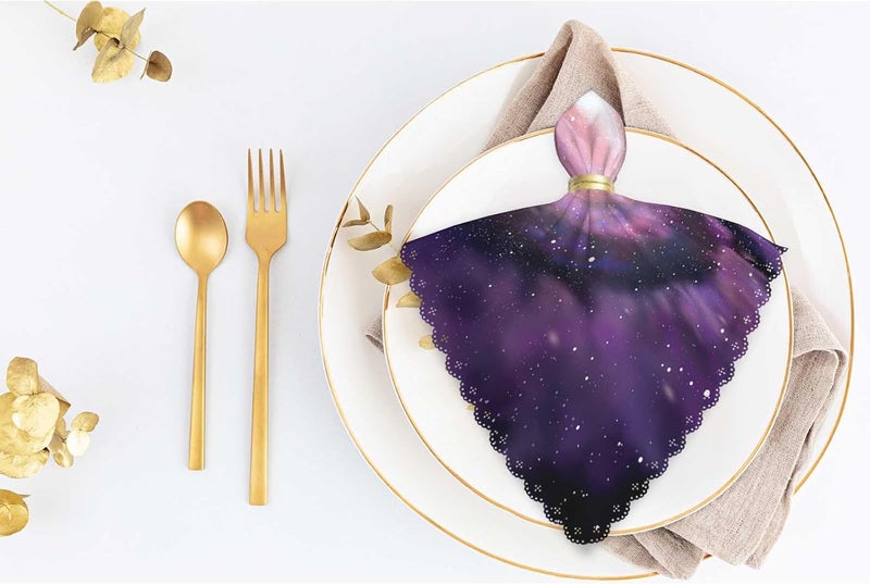 Yibeas Purple Spiral Galaxy Cloth Table Napkins Set of 4 Universe Stars Shine Beautiful Glow Polyester Washable Decoration Dinner Napkins for Kitchen 18 x 18 inch - Image 5