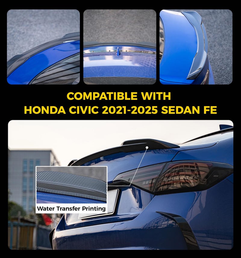 Xprite Rear Spoiler Compatible with 2021-2026 Honda Civic Sport Spoiler 11th Civic Sedan Rear Spoiler Wing, JDM Style ABS Material- Carbon Fiber Pattern - Image 5