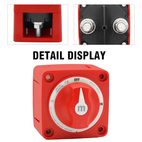 EATAKWARD 300A Battery Disconnect Switch, 12V-48V Boat Battery ON/Off Disconnect Switch, Heavy Duty Power Kill Switch Cutoff Switch for RV Marine Car Truck (Red) - Image 4