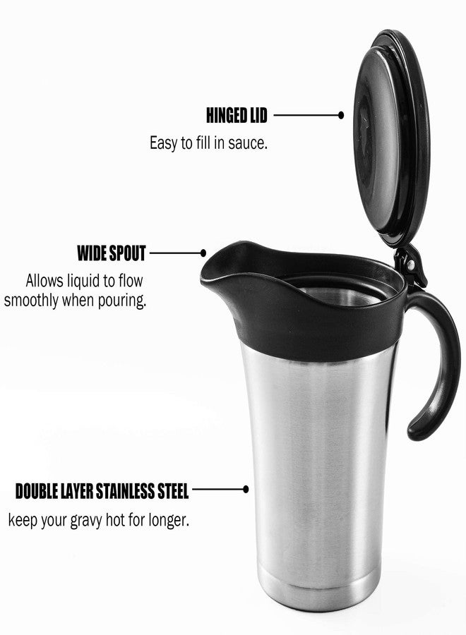 Kaiihome Large Stainless Steel Gravy Boat - 25 Ounce Double Wall Insulated Sauce Jug with Plastic Hinged Lid - Image 2