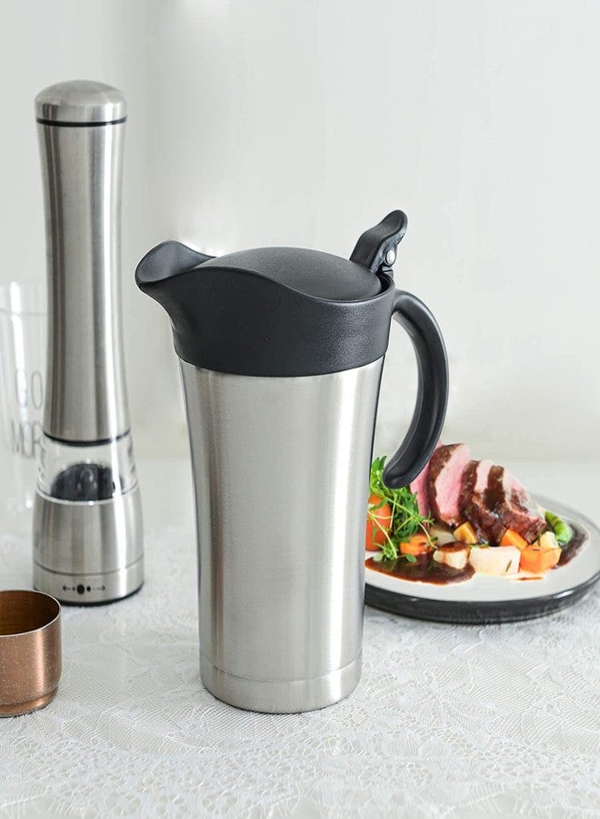 Kaiihome Large Stainless Steel Gravy Boat - 25 Ounce Double Wall Insulated Sauce Jug with Plastic Hinged Lid - Image 5