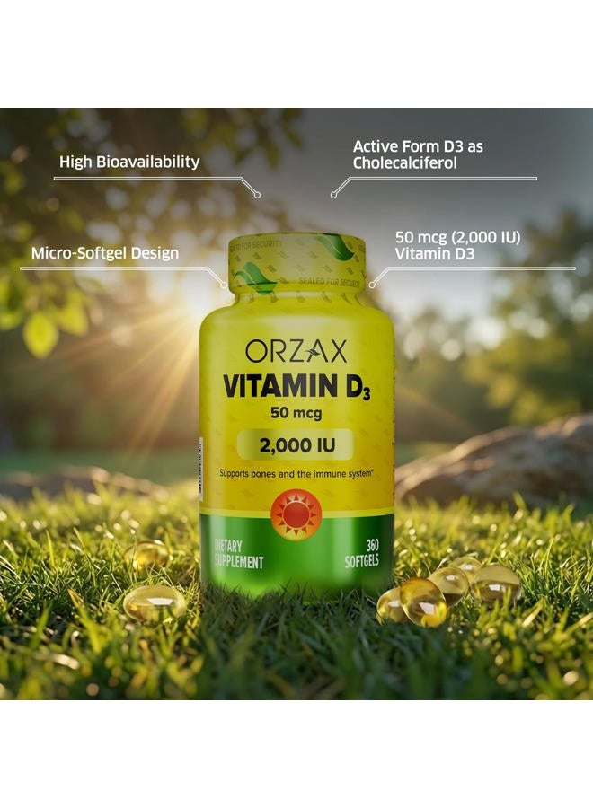ORZAX Vitamin D3 2000 iu (50 mcg) - 1 Year Supply for Strong Muscle Function and Immune Support - Mood Supplement for Wellness (360 Softgel) - Image 3
