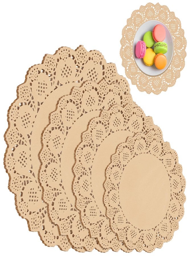 Aodaer 200 Pack Round Brown Lace Paper Doilies Disposable Decorative Paper Placemats Assorted Size 6.5, 8.5, 10.5, 12 inch Table Paper Pad Mats for Buffet Cake Food Party Wedding Tableware Decoration - Image 1