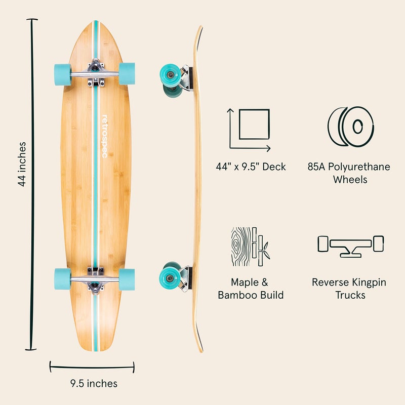 Retrospec Zed Longboard Skateboard Complete Cruiser | Bamboo & Canadian Maple Wood Cruiser w/Reverse Kingpin Trucks for Commuting, Cruising, Carving & Downhill Riding - Image 2