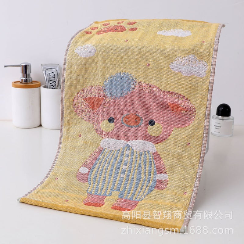 منشفة أطفال زهيان بأربعة طبقات من قماش الجازة برسوم كرتونية، منشفة ممتعة للأطفال، منشفة وجه صغيرة، منشفة عرق، هدية يدوية - Image 1