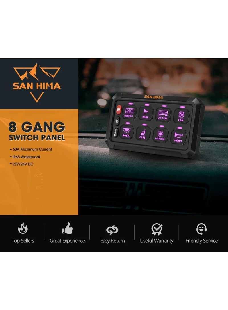 San Hima 8 Gang Bluetooth Switch Panel 12V/24V ON-OFF LED - Image 1