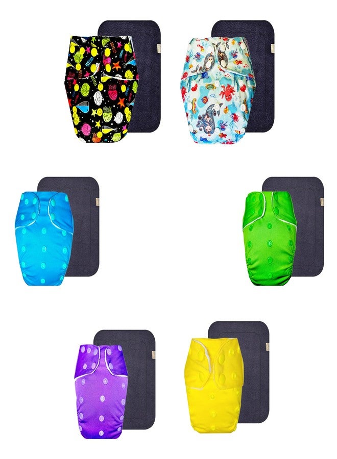 Dumbledo Premium Cloth Diaper with Gray Insert (Pack of 6) | Snug Fit | Breathable | Travel Friendly | All-Day Wear | 3 Months - 3 Years | Unisex Baby - Image 1