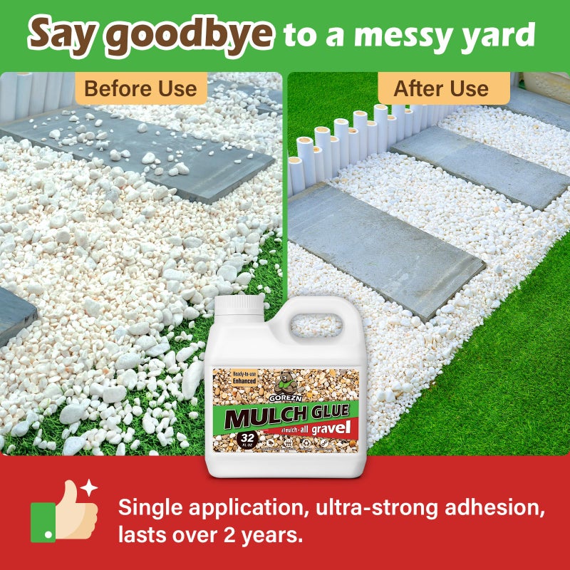 GoRezn Mulch Glue for Landscaping, 32 OZ Rock Glue for Pea Gravel, Pebbles, Wood and Bark, Enhanced and Long Lasting, Spray Ready and Ready to Use, Not Easily Clogged, for Garden and Yard - Image 2