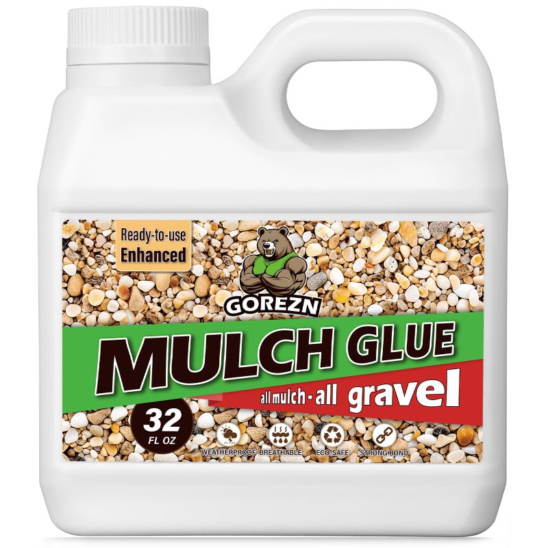 GoRezn Mulch Glue for Landscaping, 32 OZ Rock Glue for Pea Gravel, Pebbles, Wood and Bark, Enhanced and Long Lasting, Spray Ready and Ready to Use, Not Easily Clogged, for Garden and Yard - Image 1