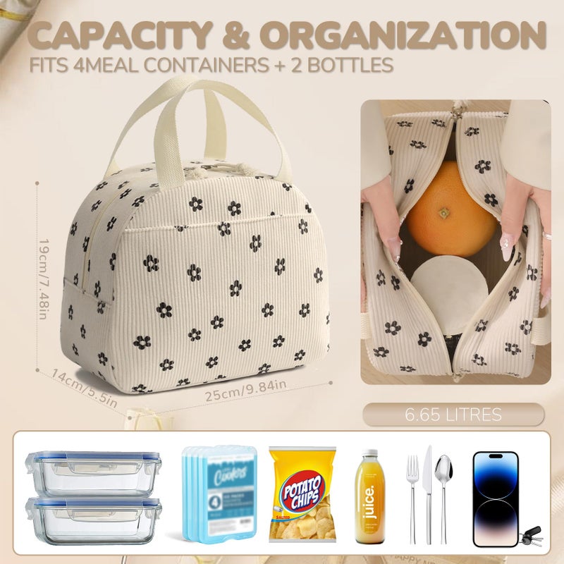 Baglemon Lunch Bag for Women Men Cute Corduroy Lunch Tote Bags Reusable Insulated Lunch Box Large Capacity Reusable Insulated Cooler for Work/Picnic/Travel - Image 5