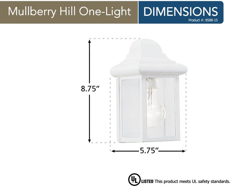 Sea Gull Lighting 8588-15 Mullberry Hill One-Light Outdoor Wall Lantern with Clear Beveled Glass Panels, White Finish - Image 3