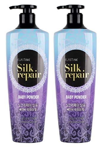 Elastine Silk Repair Shampoo Baby Powder Scent x 2 Pack (550ml 18.6 Fl.oz/each) - Image 1