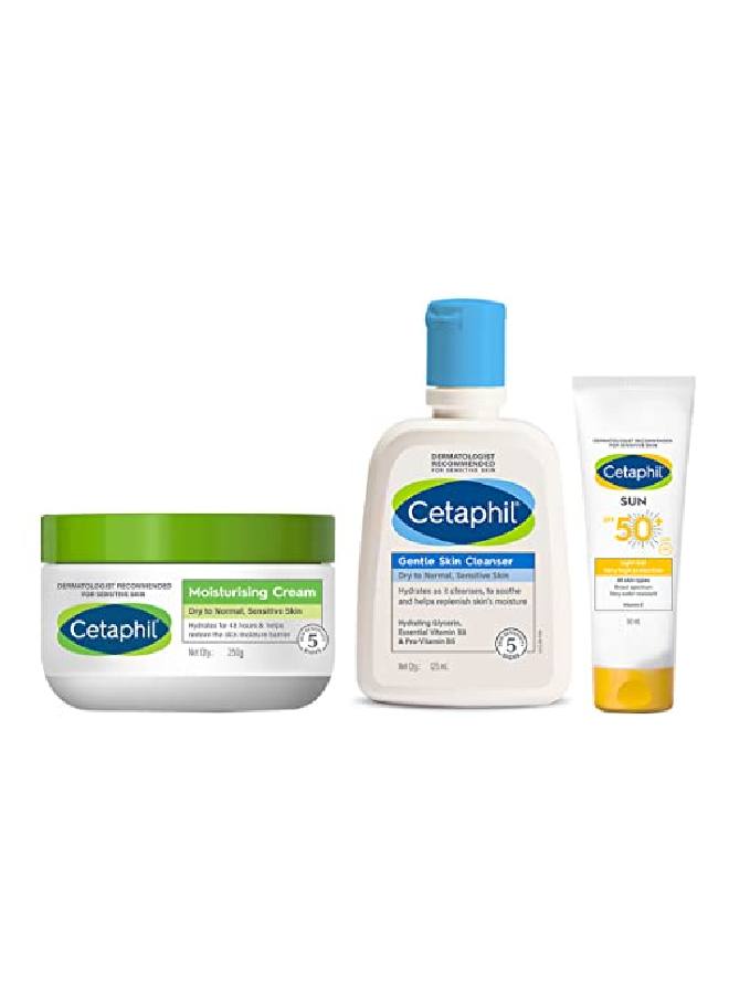 GALDERMA مجموعة سيتافيل للبشرة الجافة | كريم مرطب ومنظف لطيف للبشرة وكريم حماية من الشمس - Image 1