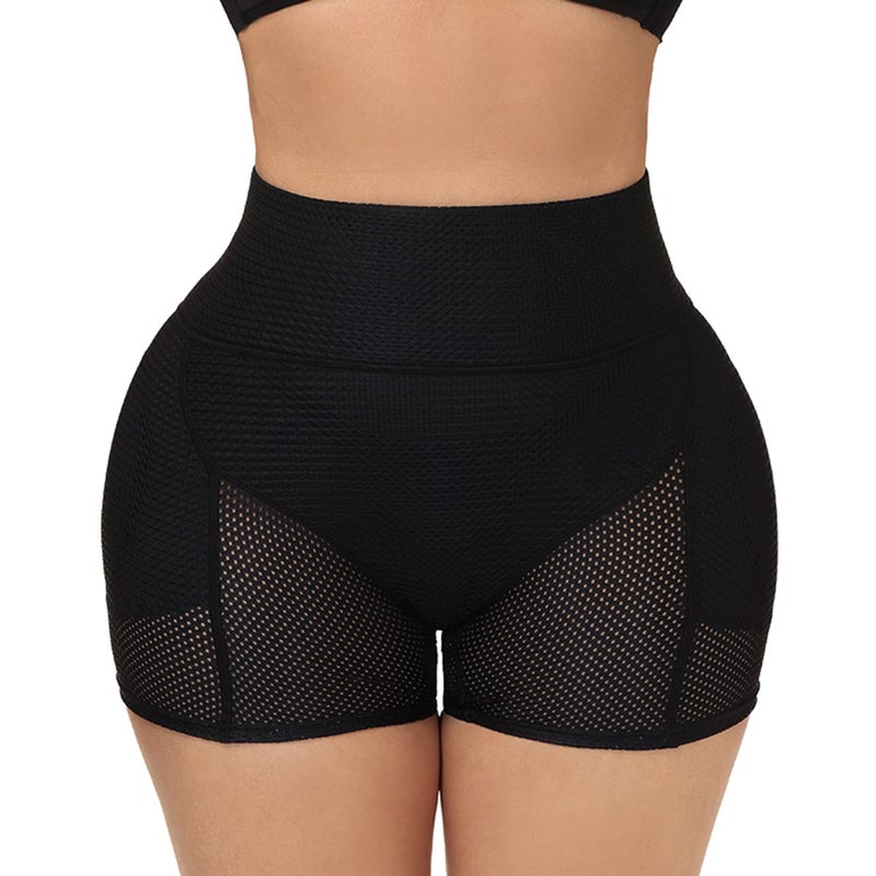 Lu's Chic Women's Padded Shapewear Shorts Thigh Butt Lifter Mesh Body Shaper Shorts Butt Hip Padding High Waisted Hip Enhancer Tummy Control Underwear Black Large - Image 1