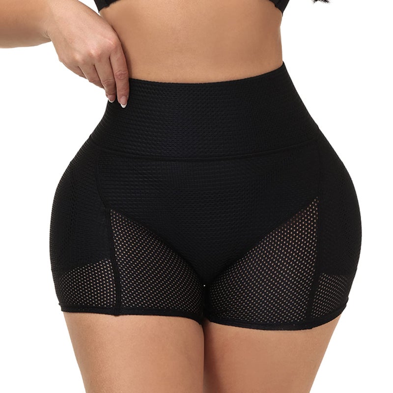 Lu's Chic Women's Padded Shapewear Shorts Thigh Butt Lifter Mesh Body Shaper Shorts Butt Hip Padding High Waisted Hip Enhancer Tummy Control Underwear Black Large - Image 2