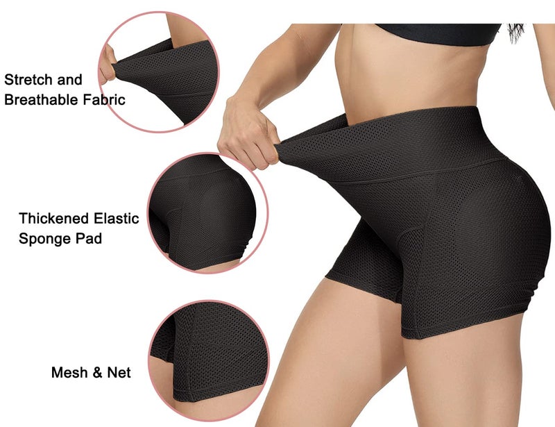 Lu's Chic Women's Padded Shapewear Shorts Thigh Butt Lifter Mesh Body Shaper Shorts Butt Hip Padding High Waisted Hip Enhancer Tummy Control Underwear Black Large - Image 3
