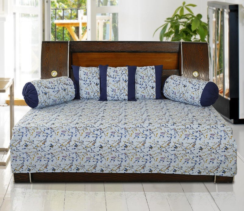 Dekor World Dekor World Bird Printed Cotton Diwan Set Pack of 6  - Image 1