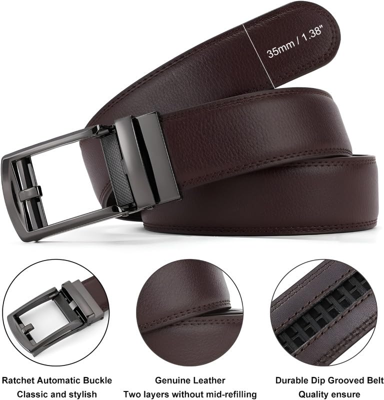 Contacts Genuine Leather Belt for Men with Easier Adjustable Autolock Buckle Fit Everywhere |Formal & Casual | Elegant Gift Box (Waist Size Fit from 28" to 42") - Image 3